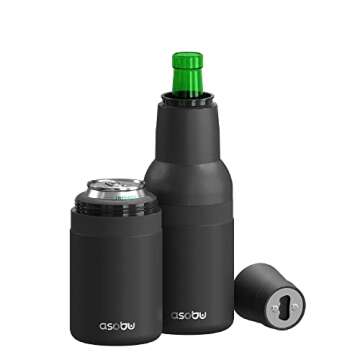 Asobu Frosty Beer Holder 2 Go Vacuum Insulated Double Walled Stainless Steel Beer Can and Bottle Cooler with Beer Opener Eco Friendly and Bpa Free (Black)