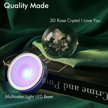 IFOLAINA Rose Flower Crystal Ball with LED Base I Love You Gifts for Her Girlfriend Rose Night Light Decorative Etched Glass Globes 3D Crystal Rose Sphere Present Rose Gifts for Wife Birthday