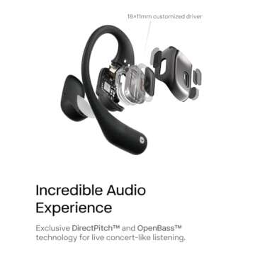 SHOKZ OpenFit - Open-Ear True Wireless Bluetooth Headphones with Microphone, Earbuds with Earhooks, Sweat Resistant, Fast Charging, 28HRS Playtime, Compatible with iPhone & Android, Black