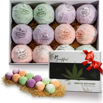 Beautifier Life Hemp Oil Bath Bombs Gift Set (Set of 12) Natural Refreshing Bubble Bath Kit with 6 Relaxing Scents Made from Pure Essential Oil for Bubble and Spa Bath – Ideal for All Family Members