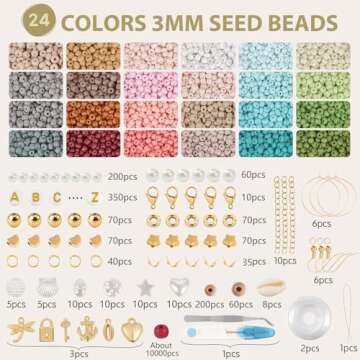 TEXGIZRLY 3mm Seed Beads for Bracelets Making, Friendship Bracelet Making Kit for Girls, 24 Colors Bead Bracelet Kit, Beads for Jewelry Making Kit, DIY, Arts, Crafts Gifts Age 4+ (3MM-C)