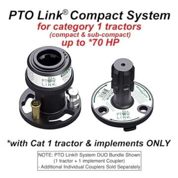 PTO Link Compact Quick-Connect System - Duo Bundle (1 Tractor/Female Coupler + 1 Implement/Male Coupler), for Sub-Compact & Compact Category 1 Tractors & Implements ONLY (w/max Rating up to 70 HP)