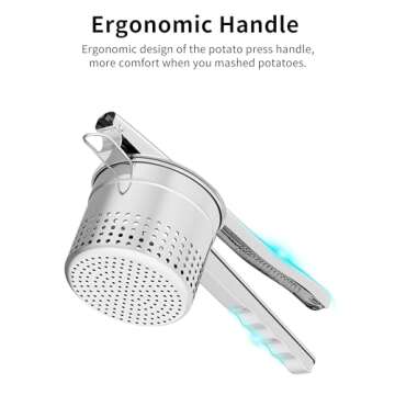 GloTika Large 15oz Potato Ricer Masher, Heavy Duty Stainless Steel Potato Masher with Ergonomic Handle, Masher and Ricer Kitchen Tool for Mashed Potatoes, Noodle Maker