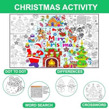 Xmas Giant Coloring Poster for Classroom Activities - Large Coloring Posters Christmas Decorations for Kids Party Supplies - Jumbo Arts and Crafts Activity Tablecloth - Huge Big Wall Coloring Sheet