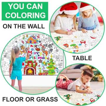 Xmas Giant Coloring Poster for Classroom Activities - Large Coloring Posters Christmas Decorations for Kids Party Supplies - Jumbo Arts and Crafts Activity Tablecloth - Huge Big Wall Coloring Sheet