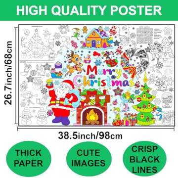 Xmas Giant Coloring Poster for Classroom Activities - Large Coloring Posters Christmas Decorations for Kids Party Supplies - Jumbo Arts and Crafts Activity Tablecloth - Huge Big Wall Coloring Sheet