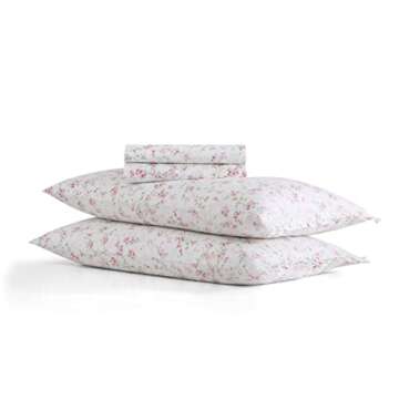 Shabby Chic® - King Sheets, Soft & Breathable Organic Cotton Bedding Set, Floral Home Decor with Ruffled Pillowcases (Ella Pink, King)