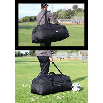 Fitdom 132L 36" Heavy Duty Extra Large Sports Gym Equipment Travel Duffel Bag W/Adjustable Shoulder & Compression Straps. Perfect for Soccer Baseball Basketball Hockey Football Team Coaches & More