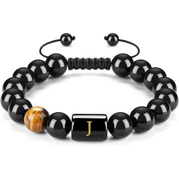 FRG Initials Bracelets for Men - Handmade Black Onyx & Tiger Eye Beads