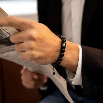 Men's Initials Bracelets - Handmade Stone Beads