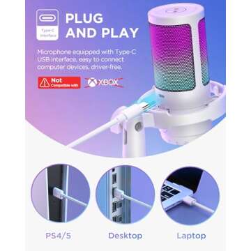 InnoGear Gaming USB Microphone, AI-Noise Cancelling Condenser Mic with Mute, Gain, RGB Indicator, Boom Arm Stand for Streaming, Podcast, Twitch, YouTube, Discord, PC, Computer, PS4, PS5, Mac, White