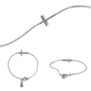 John Hardy Classic Chain Collection Cross Bracelet, Mini Rolo 2MM 925-Sterling Silver Chain, Large