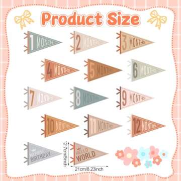 VitalCozy 14 Pcs Baby Felt Pennant Milestone Signs Monthly Milestone Banner Flags Pennant Triangle Banner Age Milestone Flag Signs for Boy Girl Newborn Birthday Party Decor(Assorted Colors)