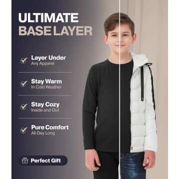 Thermajohn Thermal Underwear for Kids, Boys Thermal Underwear Set | Kids Base Layers for Skiing | Long Johns for Boys Kids, Black, (XS)