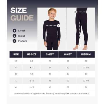 Thermajohn Thermal Underwear for Kids, Boys Thermal Underwear Set | Kids Base Layers for Skiing | Long Johns for Boys Kids, Black, (XS)