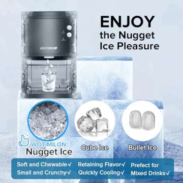 Nugget Ice Maker Countertop, Pebble Ice Maker Machine Pellet Sonic Ice Maker Dispenser Portable for Home/Kitchen/Office, Soft Chewable Ice, Making Ice in 6 Mins, 34Lbs/24H, Self-Cleaning, Ink Black