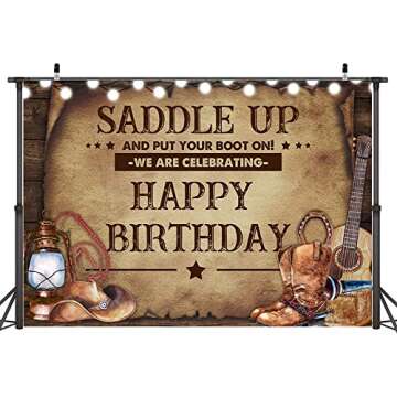 Ticuenicoa 7×5ft Cowboy Birthday Backdrop Saddle Up and Put Your Boot On We are Celebrating Happy Birthday Background Boys Rustic Wooden Barrel Cactus Cowboy Western Hat Banner Decorations