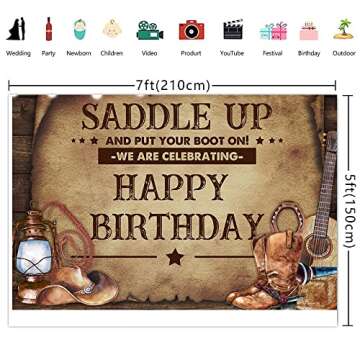 Ticuenicoa 7×5ft Cowboy Birthday Backdrop Saddle Up and Put Your Boot On We are Celebrating Happy Birthday Background Boys Rustic Wooden Barrel Cactus Cowboy Western Hat Banner Decorations