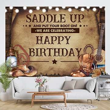 Ticuenicoa 7×5ft Cowboy Birthday Backdrop Saddle Up and Put Your Boot On We are Celebrating Happy Birthday Background Boys Rustic Wooden Barrel Cactus Cowboy Western Hat Banner Decorations