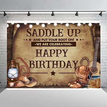 Ticuenicoa 7×5ft Cowboy Birthday Backdrop Saddle Up and Put Your Boot On We are Celebrating Happy Birthday Background Boys Rustic Wooden Barrel Cactus Cowboy Western Hat Banner Decorations