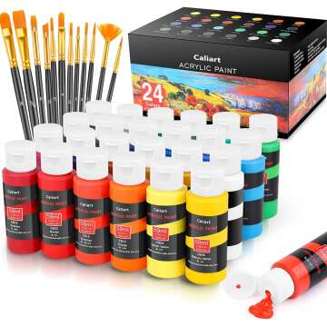 Caliart Acrylic Paint Set: 24 Vibrant Colors & 12 Quality Brushes