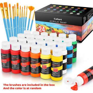 Caliart Acrylic Paint Set - 24 Colors & 12 Brushes