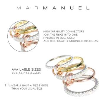 MAR MANUEL Stackable Rings for Women | Five Piece Multiple Ring with 14K Gold Plated Rings, Silver Plated Rings and Zircon Stones | Ring