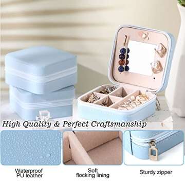 Hillban 6 Pcs Bridesmaid Gifts Jewelry Box with Mirror, Pu Leather Bridesmaid Proposal Small Travel Jewelry Case Jewellery Organizer Storage Earrings Rings Necklaces for Women Girls (Blue)