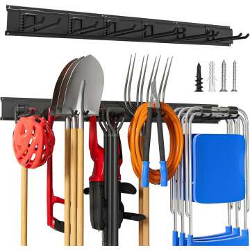 Heavy Duty Wall Mount Garden Tool Organizer - Store Shovels, Rakes & More