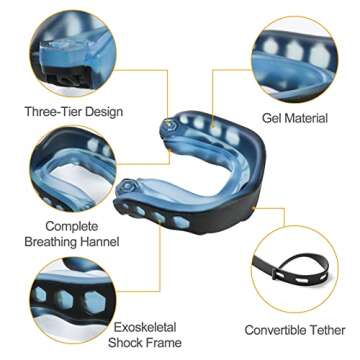 2Pack Football Mouth Guard with Strap, Soft Youth Mouth Guard Professional Sports Mouthguard for Boxing, Hockey, Basketball, MMA, Lacrosse, Rugby and Jujitsu (Blue)