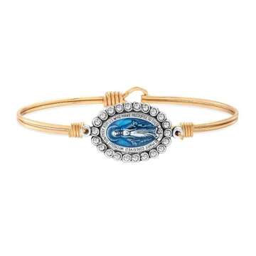 Luca + Danni Crystal Miraculous Bangle Bracelet with Blue Epoxy For Women - Silver Tone Regular Size Made in USA