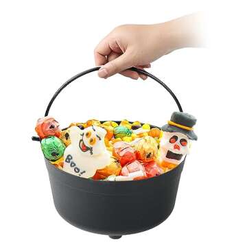 TFTAFAN 2 pieces halloween Black Cauldron,Halloween Trick or Treat Candy Buckets bulk,jumbo Plastic Candy Basket Candy Bowl Holder with Handle for Halloween Party (9.5-Inch)