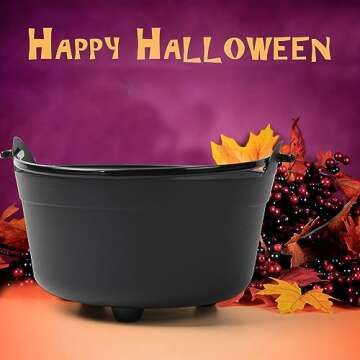 TFTAFAN 2 pieces halloween Black Cauldron,Halloween Trick or Treat Candy Buckets bulk,jumbo Plastic Candy Basket Candy Bowl Holder with Handle for Halloween Party (9.5-Inch)