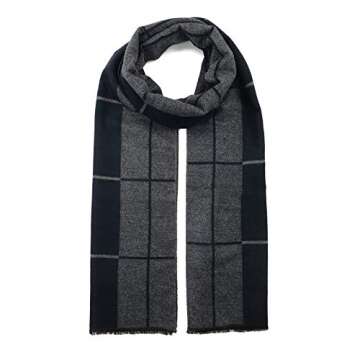 American Trends Mens Winter Warm Cashmere Scarf Plaid Tassel Scarf for Men Soft Long Cotton Scarves Black