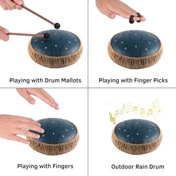 Steel Tongue Drum Panda Drum 15 Notes 12 Inches Rain Drum for Outside Garden Premium Handpan Drum Steel Drum Set for Adults Musical Instruments for Education Entertainment Meditation Yoga Zen Gifts