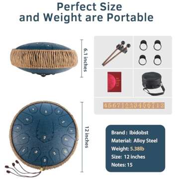 Steel Tongue Drum Panda Drum 15 Notes 12 Inches Rain Drum for Outside Garden Premium Handpan Drum Steel Drum Set for Adults Musical Instruments for Education Entertainment Meditation Yoga Zen Gifts