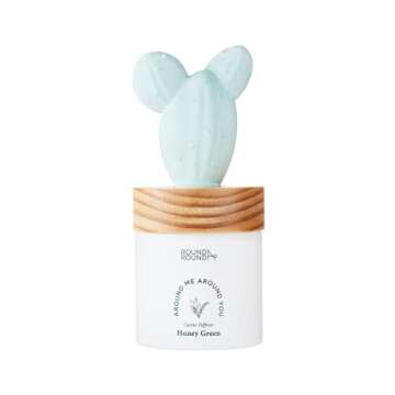 Round A'ROUND Cactus Diffuser (Honey Green) | Fragrances Reed Diffuser, Cute Shaped Design with Light, Bilberry, Clean, Green, Refreshing Scent for House, Home, Office 3.37 fl.oz. 100ml