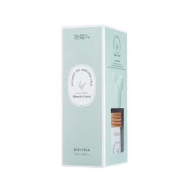 Round A'ROUND Cactus Diffuser (Honey Green) | Fragrances Reed Diffuser, Cute Shaped Design with Light, Bilberry, Clean, Green, Refreshing Scent for House, Home, Office 3.37 fl.oz. 100ml