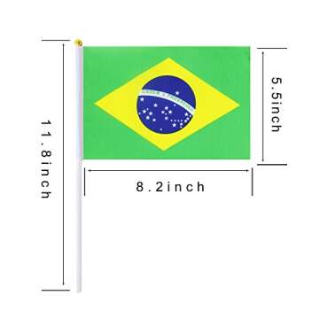 Kind Girl 25 Pack Hand Held Small Mini Flag Brazil Flag Brazilian Stick Flag Round Top National Country Flags,Party Decorations Supplies for Parades,World Cup,Festival Events,International Festival