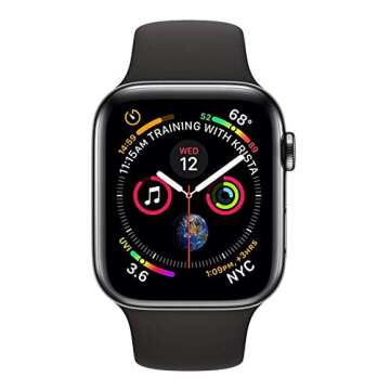 Apple Watch Series 4 (GPS + Cellular, 44MM) - Space Black Stainless Steel Case with Black Sport Band (Renewed)