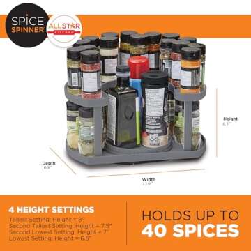 Allstar Innovations Spice Spinner Two-Tiered Spice Organizer & Holder That Saves Space, Keeps Everything Neat, Organized & Within Reach With Dual Spin Turntables- Grey