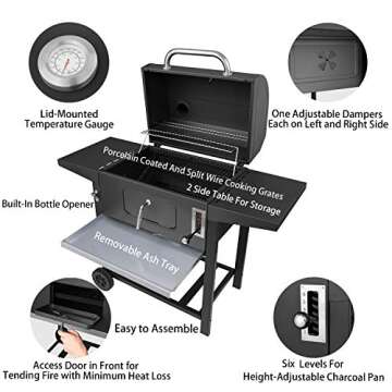 Royal Gourmet CD1824A Charcoal Grill,BBQ Outdoor Picnic, Camping, Patio Backyard Cooking, Black