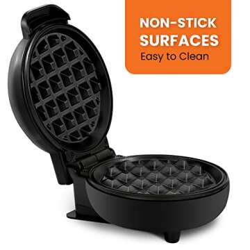 Elite Gourmet EWM013B Electric Nonstick Mini Waffle Maker with 5-inch cooking surface, Belgian Waffles, Compact Design, Hash Browns, Keto, Snacks, Sandwich, Eggs, Easy to Clean, Black