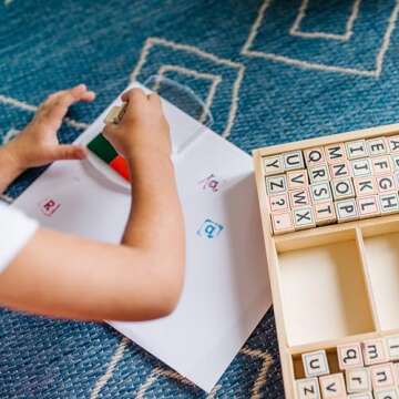 Melissa & Doug Wooden Alphabet Stamp Set - 56 Stamps With Lower-Case and Capital Letters - Preschool Writing Toys, ABC Stamps, Kids Arts & Crafts, Letter Stamps For Kids Ages 4+