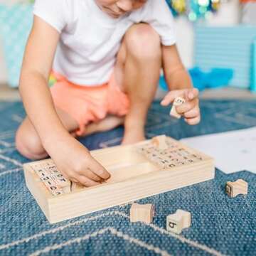 Melissa & Doug Wooden Alphabet Stamp Set - 56 Stamps With Lower-Case and Capital Letters - Preschool Writing Toys, ABC Stamps, Kids Arts & Crafts, Letter Stamps For Kids Ages 4+