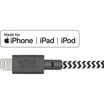 Native Union Night Cable - 10ft Ultra-Strong Reinforced [MFi Certified] Durable Lightning to USB-A Charging Cable with Weighted Knot Compatible with for iPhone 14, iPhone 13 and Earlier (Zebra)