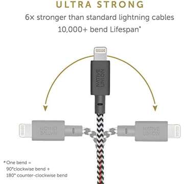 Native Union Night Cable - 10ft Ultra-Strong Reinforced [MFi Certified] Durable Lightning to USB-A Charging Cable with Weighted Knot Compatible with for iPhone 14, iPhone 13 and Earlier (Zebra)