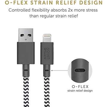 Native Union Night Cable - 10ft Ultra-Strong Reinforced [MFi Certified] Durable Lightning to USB-A Charging Cable with Weighted Knot Compatible with for iPhone 14, iPhone 13 and Earlier (Zebra)