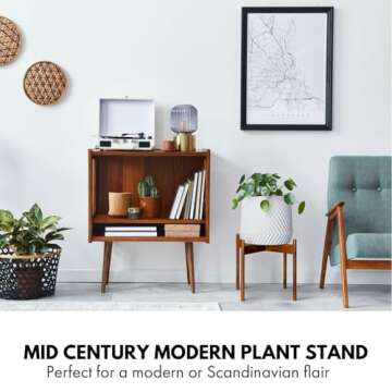 Fox & Fern Mid Century Plant Stand - Modern Raised Planter Stand for Planters Up to 14.9 Inches Wide (NOT INCLUDED); Acacia Wood Pot Stand for Plants Indoor; Extra Large Plant Stand for Indoor Big Pots