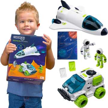 CHUKOO Space Toys for Kids | Rocket Ship Toys with Solar System Mat